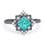 Vintage Princess Cut Wedding Ring Simulated Cubic Zirconia 925 Sterling Silver