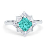 Vintage Princess Cut Wedding Ring Simulated Cubic Zirconia 925 Sterling Silver