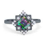 Vintage Princess Cut Wedding Ring Simulated Cubic Zirconia 925 Sterling Silver