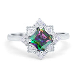 Vintage Princess Cut Wedding Ring Simulated Cubic Zirconia 925 Sterling Silver