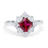 Vintage Princess Cut Wedding Ring Simulated Cubic Zirconia 925 Sterling Silver