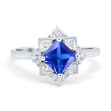 Vintage Princess Cut Wedding Ring Simulated Cubic Zirconia 925 Sterling Silver
