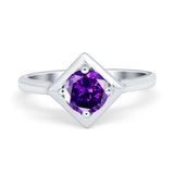 Round Solitaire Engagement Ring Simulated Cubic Zirconia 925 Sterling Silver