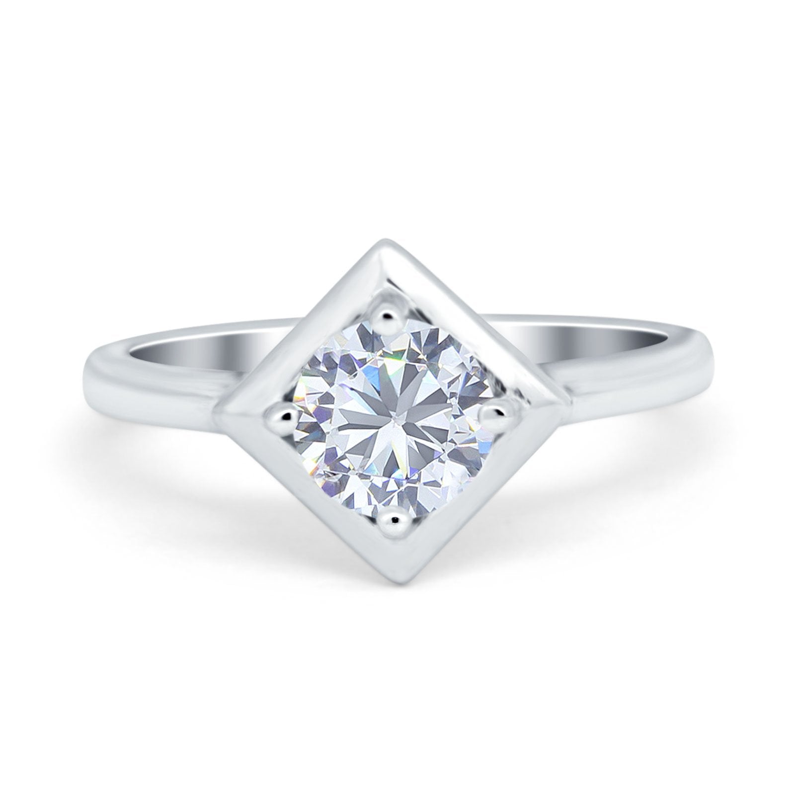 Round Solitaire Engagement Ring Simulated Cubic Zirconia 925 Sterling Silver