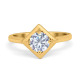 Round Solitaire Engagement Ring Simulated Cubic Zirconia 925 Sterling Silver