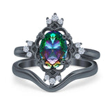 Two Piece Art Deco Engagement Ring Simulated Cubic Zirconia 925 Sterling Silver