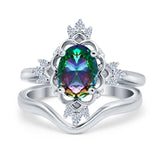 Two Piece Art Deco Engagement Ring Simulated Cubic Zirconia 925 Sterling Silver