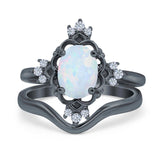 Two Piece Art Deco Engagement Ring Simulated Cubic Zirconia 925 Sterling Silver