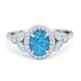 Oval Art Deco Engagement Ring Round Simulated Cubic Zirconia 925 Sterling Silver