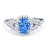 Oval Art Deco Engagement Ring Round Simulated Cubic Zirconia 925 Sterling Silver