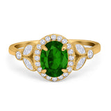 Oval Art Deco Engagement Ring Round Simulated Cubic Zirconia 925 Sterling Silver
