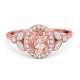 Oval Art Deco Engagement Ring Round Simulated Cubic Zirconia 925 Sterling Silver
