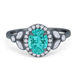 Oval Art Deco Engagement Ring Round Simulated Cubic Zirconia 925 Sterling Silver