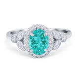 Oval Art Deco Engagement Ring Round Simulated Cubic Zirconia 925 Sterling Silver