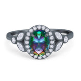 Oval Art Deco Engagement Ring Round Simulated Cubic Zirconia 925 Sterling Silver