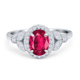 Oval Art Deco Engagement Ring Round Simulated Cubic Zirconia 925 Sterling Silver