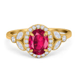 Oval Art Deco Engagement Ring Round Simulated Cubic Zirconia 925 Sterling Silver