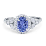 Oval Art Deco Engagement Ring Round Simulated Cubic Zirconia 925 Sterling Silver