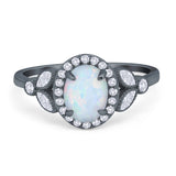 Oval Art Deco Engagement Ring Round Simulated Cubic Zirconia 925 Sterling Silver