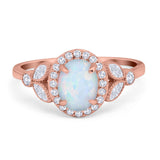 Oval Art Deco Engagement Ring Round Simulated Cubic Zirconia 925 Sterling Silver