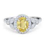 Oval Art Deco Engagement Ring Round Simulated Cubic Zirconia 925 Sterling Silver