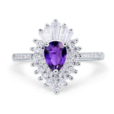 Pear Engagement Ring Baguette Simulated Cubic Zirconia 925 Sterling Silver