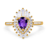 Pear Engagement Ring Baguette Simulated Cubic Zirconia 925 Sterling Silver