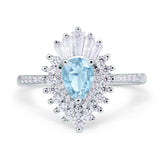 Pear Engagement Ring Baguette Simulated Cubic Zirconia 925 Sterling Silver