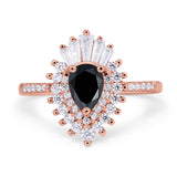 Pear Engagement Ring Baguette Simulated Cubic Zirconia 925 Sterling Silver