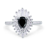Pear Engagement Ring Baguette Simulated Cubic Zirconia 925 Sterling Silver