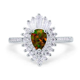 Pear Engagement Ring Baguette Simulated Cubic Zirconia 925 Sterling Silver