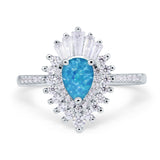 Pear Engagement Ring Baguette Simulated Cubic Zirconia 925 Sterling Silver