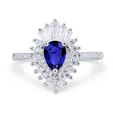 Pear Engagement Ring Baguette Simulated Cubic Zirconia 925 Sterling Silver