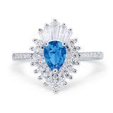 Pear Engagement Ring Baguette Simulated Cubic Zirconia 925 Sterling Silver
