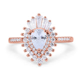 Pear Engagement Ring Baguette Simulated Cubic Zirconia 925 Sterling Silver