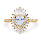 Pear Engagement Ring Baguette Simulated Cubic Zirconia 925 Sterling Silver
