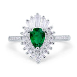 Pear Engagement Ring Baguette Simulated Cubic Zirconia 925 Sterling Silver