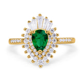 Pear Engagement Ring Baguette Simulated Cubic Zirconia 925 Sterling Silver