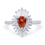 Pear Engagement Ring Baguette Simulated Cubic Zirconia 925 Sterling Silver