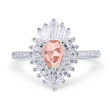 Pear Engagement Ring Baguette Simulated Cubic Zirconia 925 Sterling Silver