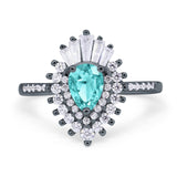 Pear Engagement Ring Baguette Simulated Cubic Zirconia 925 Sterling Silver