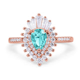Pear Engagement Ring Baguette Simulated Cubic Zirconia 925 Sterling Silver