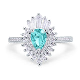 Pear Engagement Ring Baguette Simulated Cubic Zirconia 925 Sterling Silver