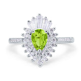 Pear Engagement Ring Baguette Simulated Cubic Zirconia 925 Sterling Silver