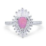 Pear Engagement Ring Baguette Simulated Cubic Zirconia 925 Sterling Silver