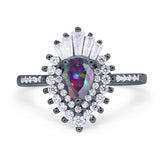 Pear Engagement Ring Baguette Simulated Cubic Zirconia 925 Sterling Silver