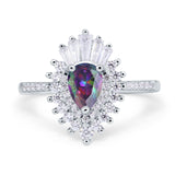 Pear Engagement Ring Baguette Simulated Cubic Zirconia 925 Sterling Silver