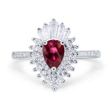Pear Engagement Ring Baguette Simulated Cubic Zirconia 925 Sterling Silver