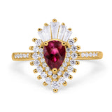 Pear Engagement Ring Baguette Simulated Cubic Zirconia 925 Sterling Silver