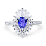 Pear Engagement Ring Baguette Simulated Cubic Zirconia 925 Sterling Silver